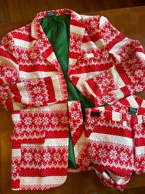 Battery Powered LIGHTS UP Holiday Red & White Nordic Print Blazer and Pants Set